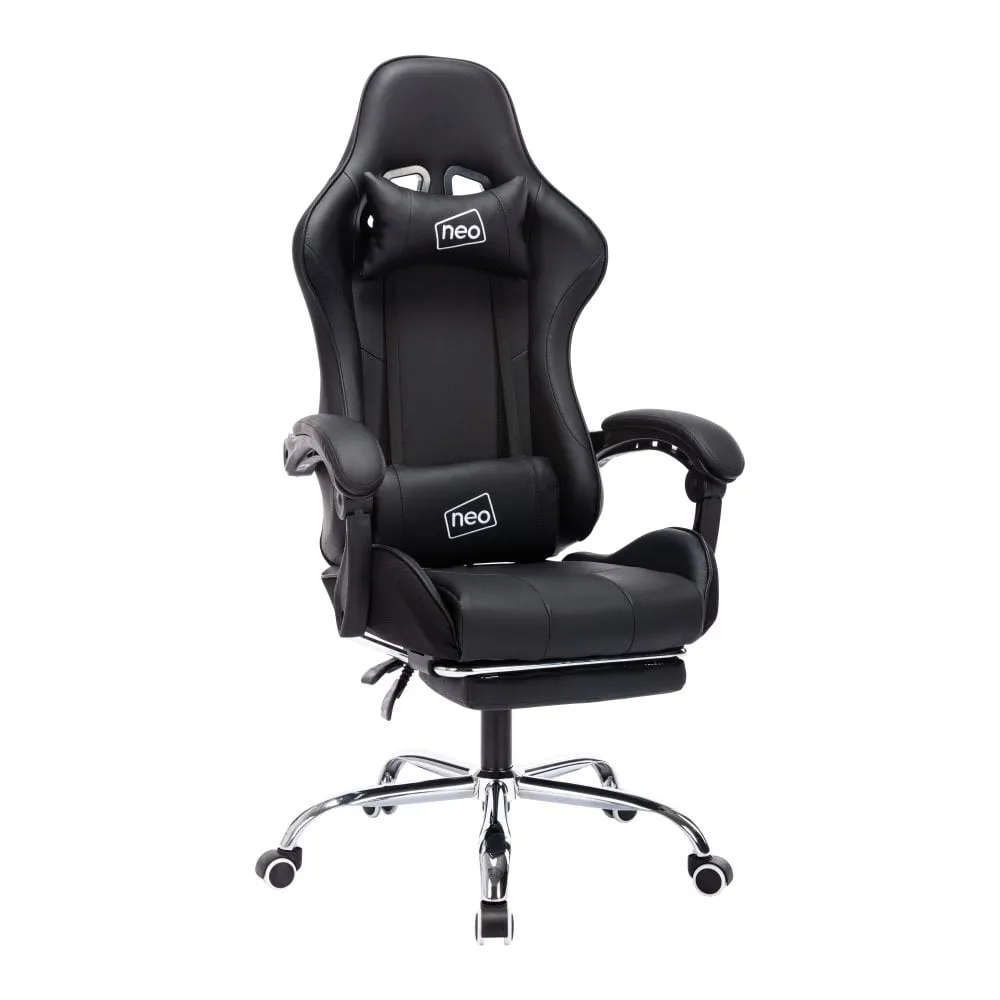 Neo Black Leather Gaming Chair with Massage Function and Footrest