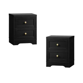 Oikiture 2 X Bedside Tables Hamptons Furniture Storage Cabinet Black