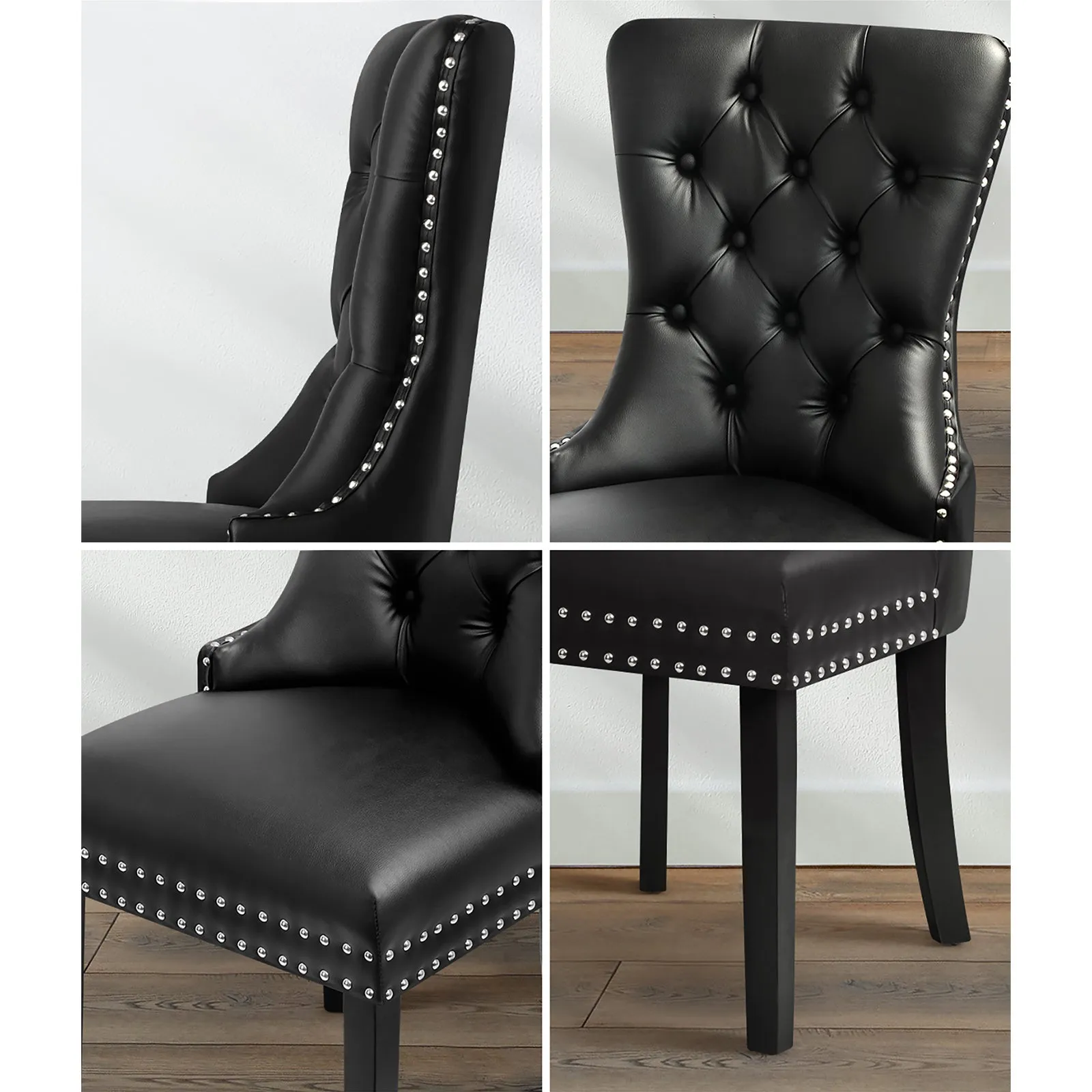 Oikiture 2x Dining Chairs Upholstered French Provincial Tufted PU Leather Black