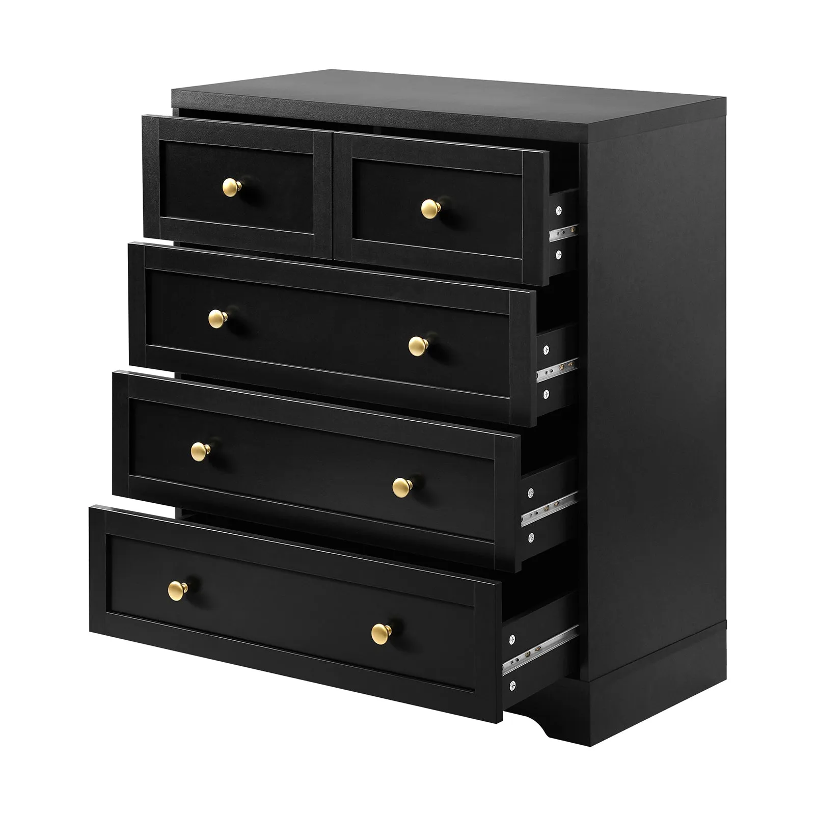 Oikiture 5 Chest of Drawers Tallboy Dresser Table Storage Cabinet Black