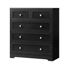 Oikiture 5 Chest of Drawers Tallboy Dresser Table Storage Cabinet Black