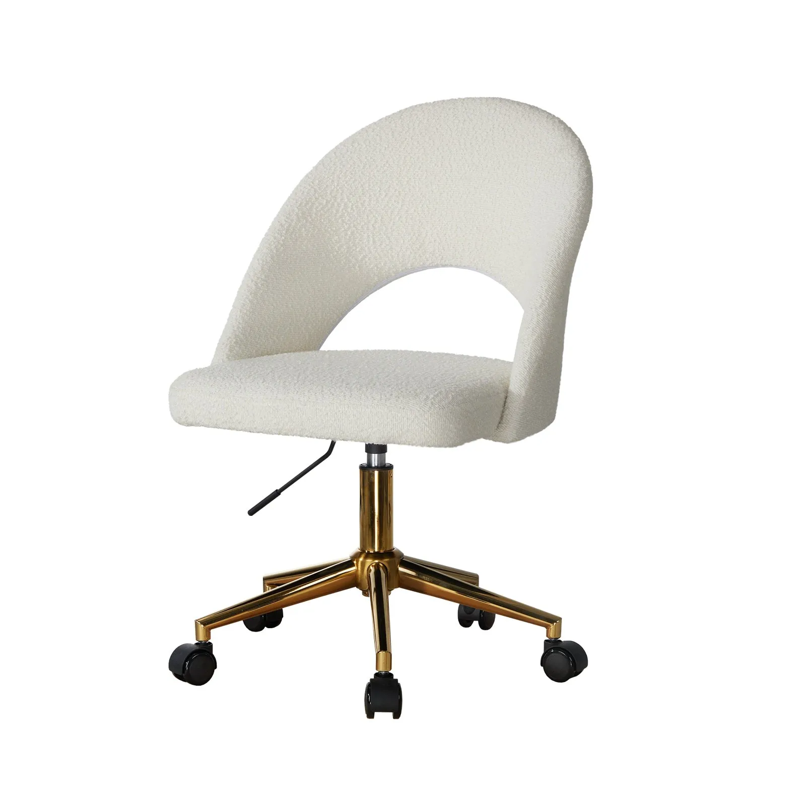 Oikiture High Back Hollow Armless Home Office Chair Boucle White&Gold