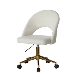 Oikiture High Back Hollow Armless Home Office Chair Boucle White&Gold