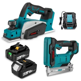 ONEVAN 18V Handheld Planer & F30G Staple Gun Brushless Cordless 2‑Pc. Combo Kit 6.0Ah