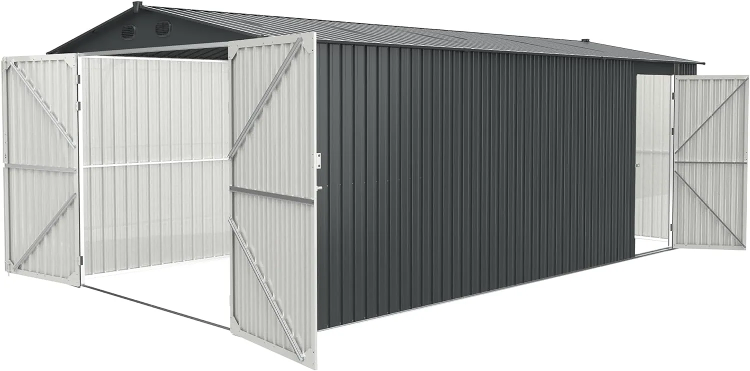 Outdoor Storage Shed, Outdoor Garden Shed for Bike, Trash Can, Machine, Galvanized Steel, Outdoor Shed with Lockable Door