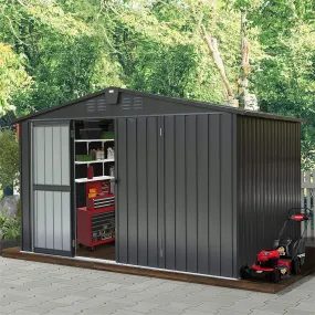 Outdoor Storage Shed, Outdoor Garden Shed for Bike, Trash Can, Machine, Galvanized Steel, Outdoor Shed with Lockable Door