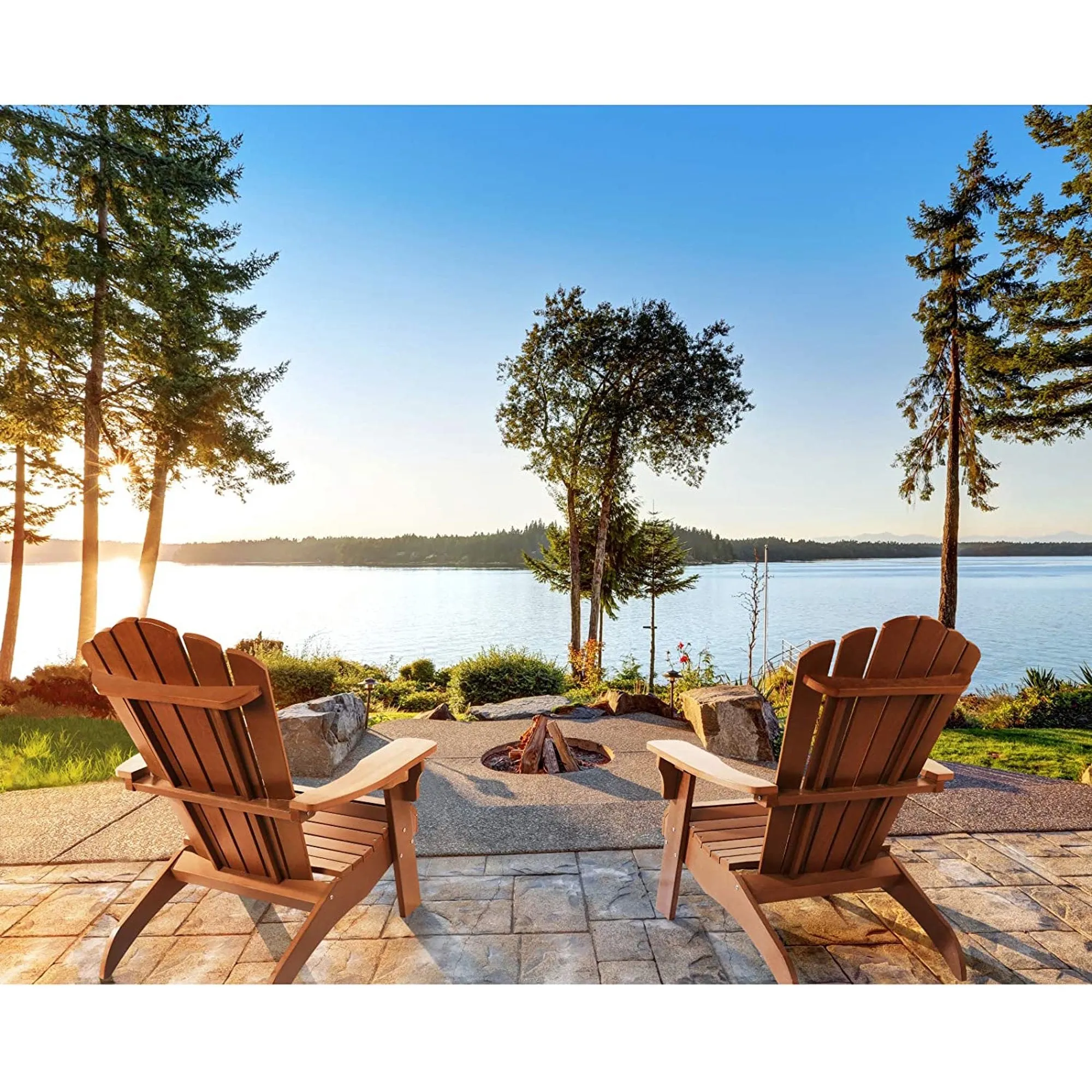 Oversized Adirondack Chair with Cup Holder Made with All-Weather Fade-Resistant Poly Lumber & 350lb Weight Rating