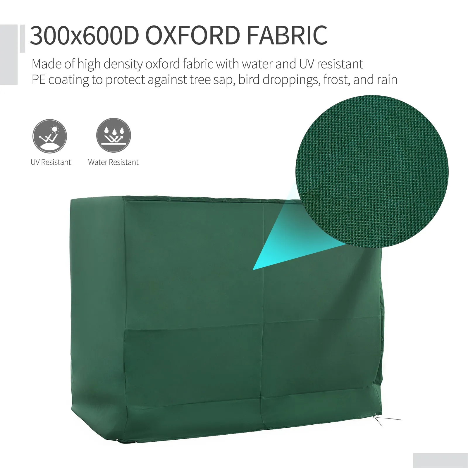 Oxford Patio 3-seater Swing Chair Cover Outdoor Garden Furniture Rain Protection Protector Waterproof Anti-UV Green 240L x 133W x 185H cm