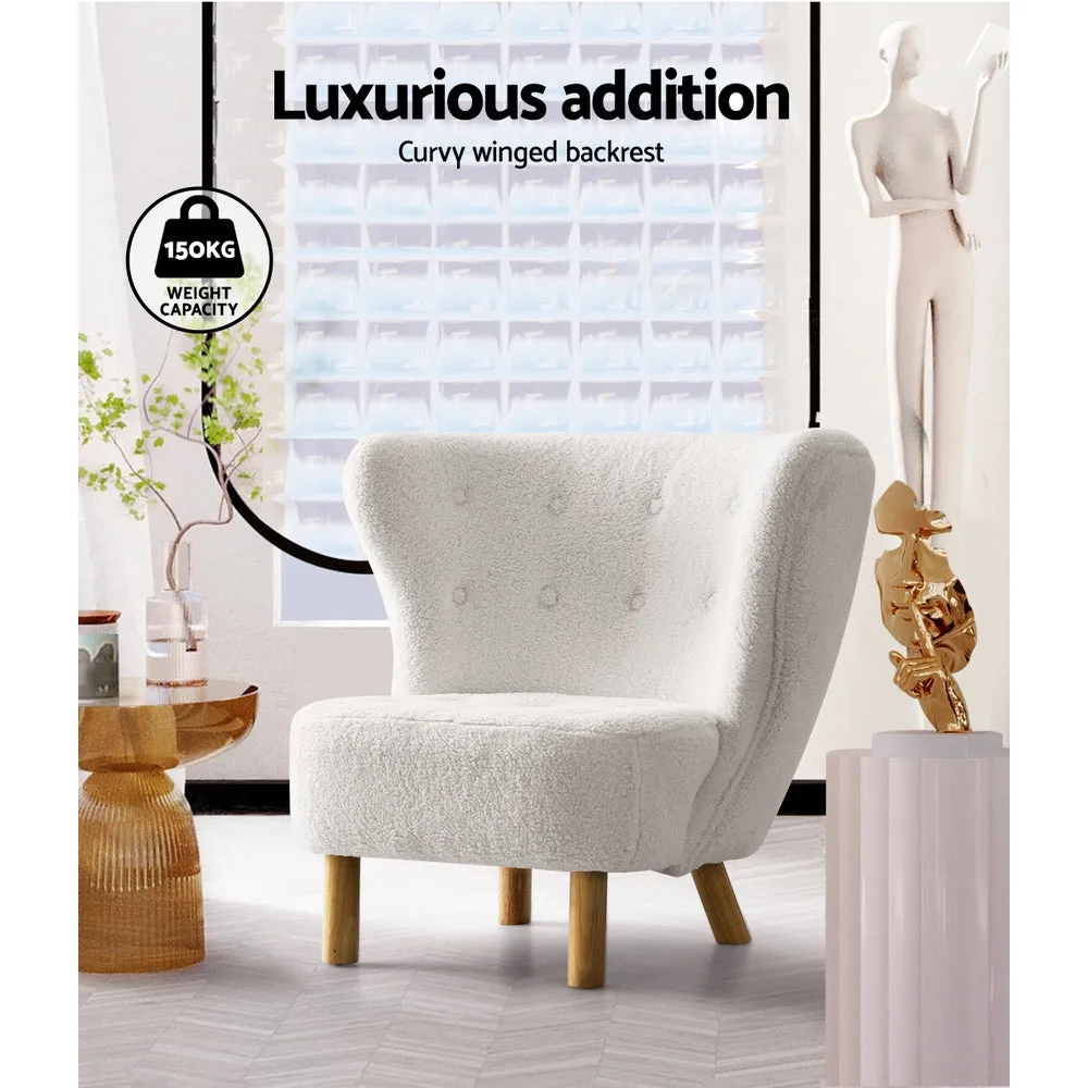 Premium White Sherpa Armchair with High-Back Support - Artiss