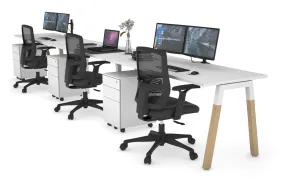 Quadro A Legs 3 Person Run Office Workstation - Wood Legs Cross Beam [1800L x 700W]