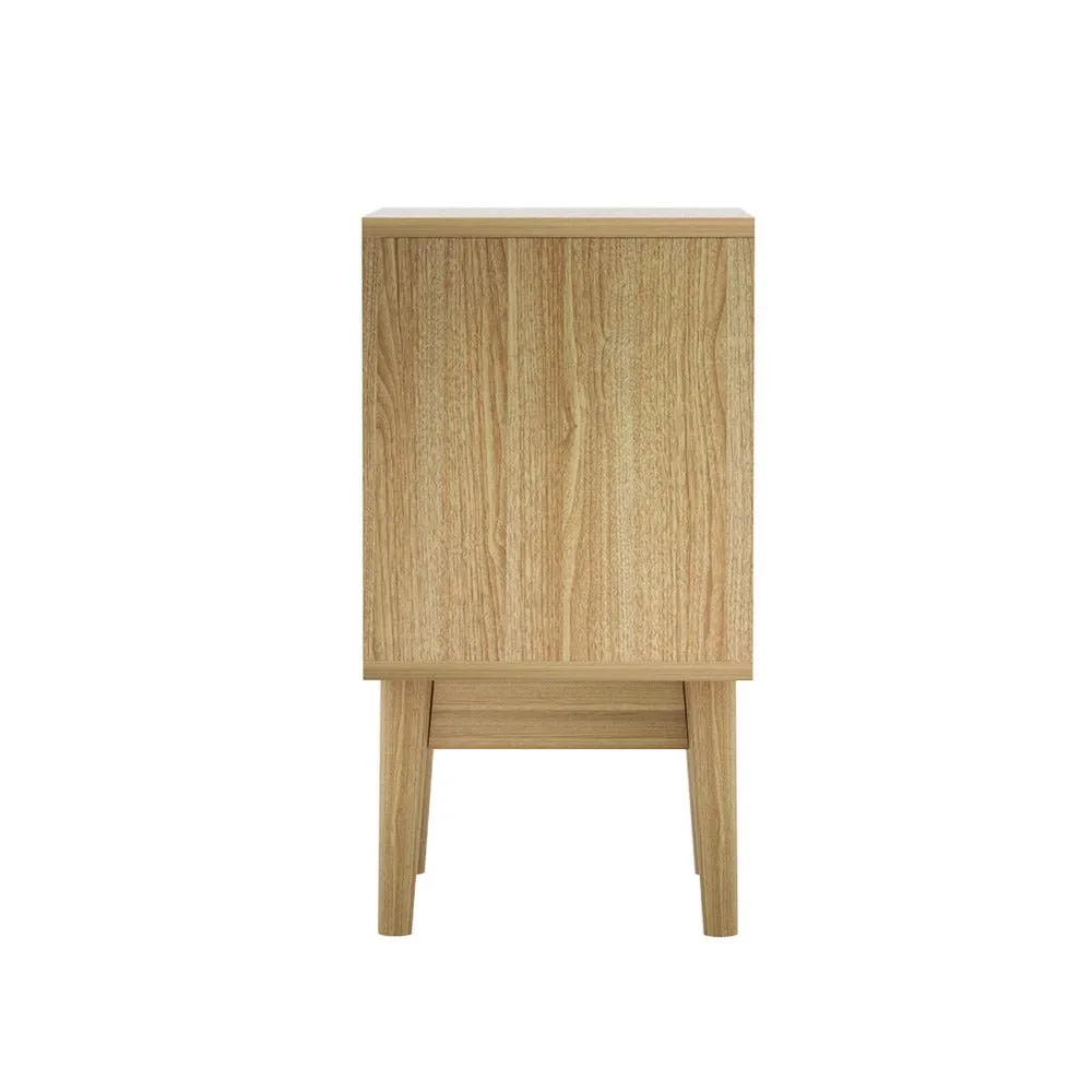 Rattan Bedside Table with 1 Drawer and Shelf - Oak