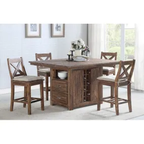 Rustic Wood Dining 5-Pc Set - Extendable (60x30-48") Pub Height - New