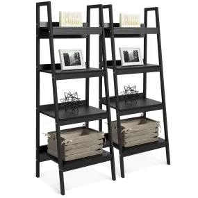 Set of 2 4-Shelf Open Ladder Bookcase Display - Black