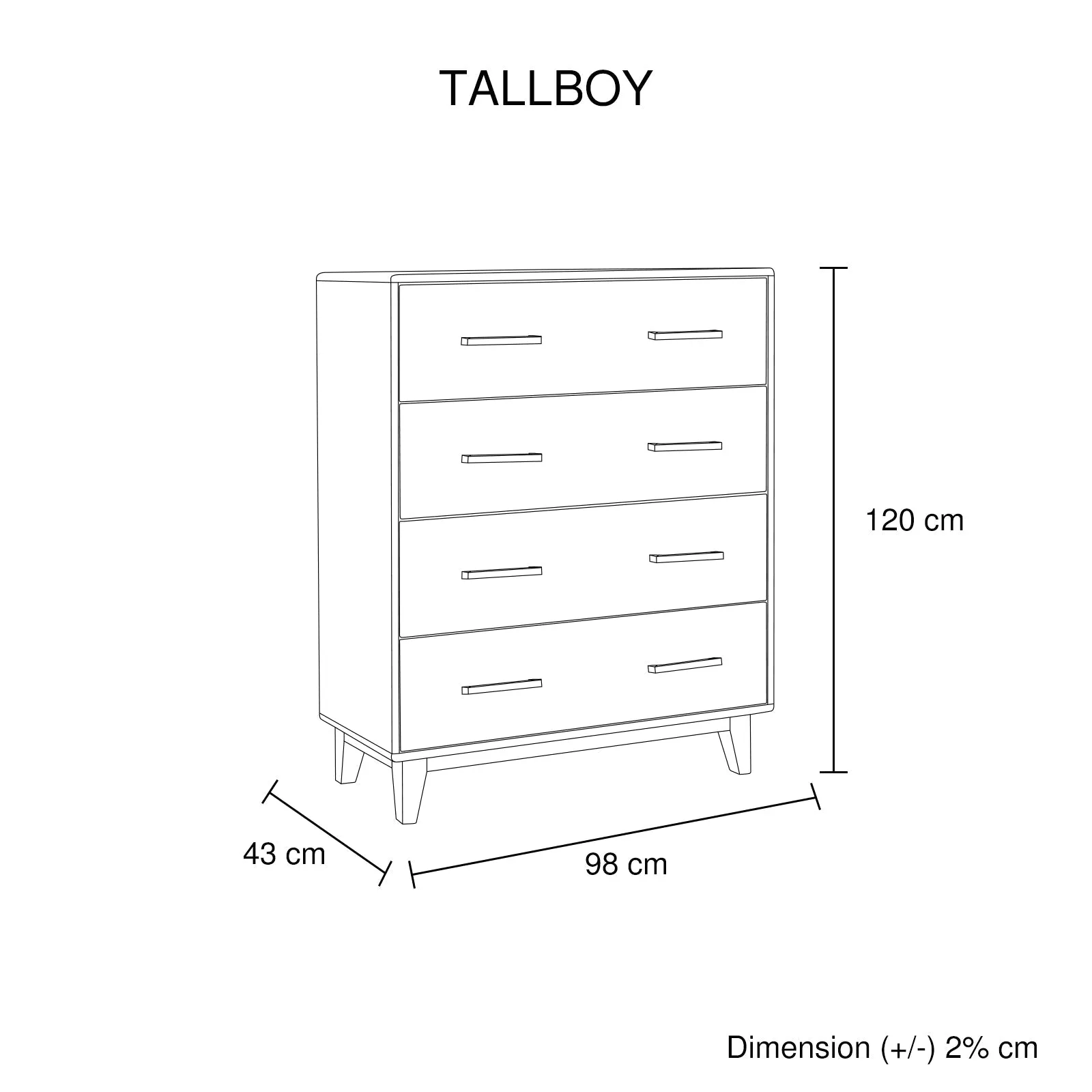 Woodland Tallboy with 4 Storage Drawers Light Brown