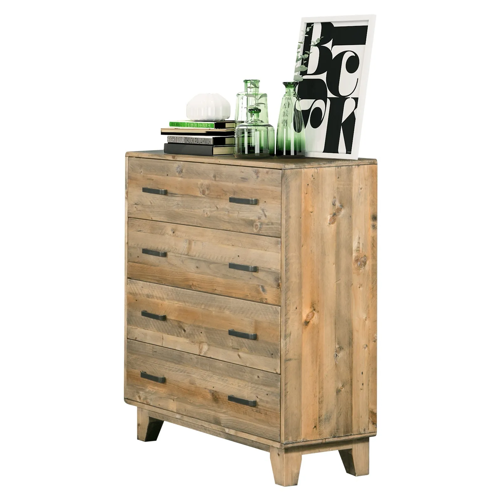 Woodland Tallboy with 4 Storage Drawers Light Brown