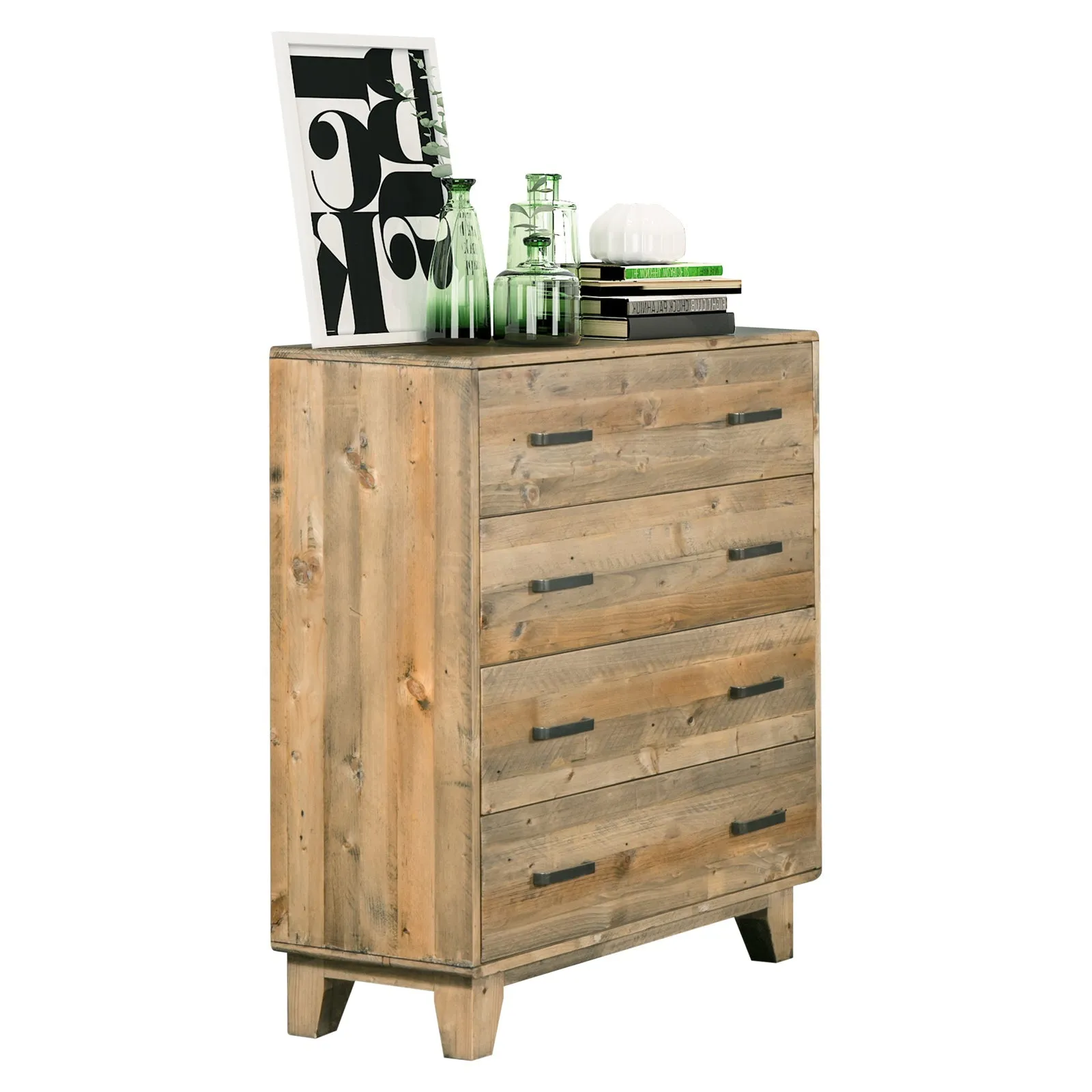 Woodland Tallboy with 4 Storage Drawers Light Brown